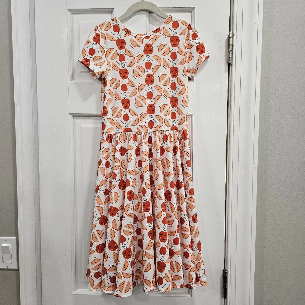 🍎 New Dot Dot Smile Girls Size 8/10 Cap Sleeve Apple Print Dress